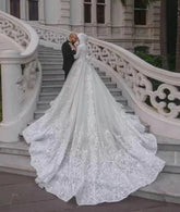 Muslim Wedding Dress For Woman Elegant O Neck Long Sleeves Luxury Lace Bridal Gowns Appliques Robes De Mariees Luxe Dubai